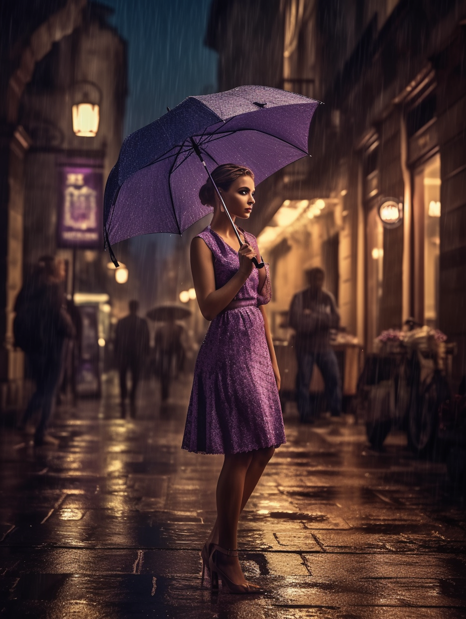 Detailed Illustration of a Woman in Purple Dress