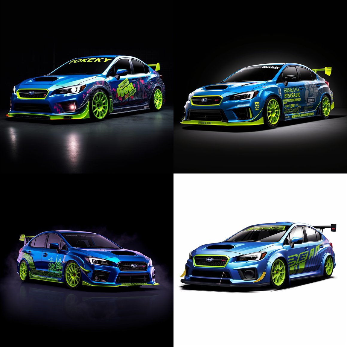 Neon Blaze: Subaru WRX STI Mid-Journey Graphic