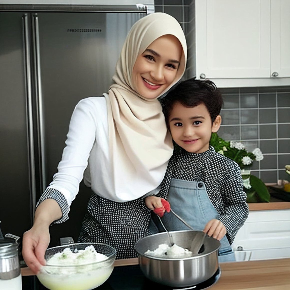 Healthy Cooking Time: A Modern Malay Mom and Her Young Son