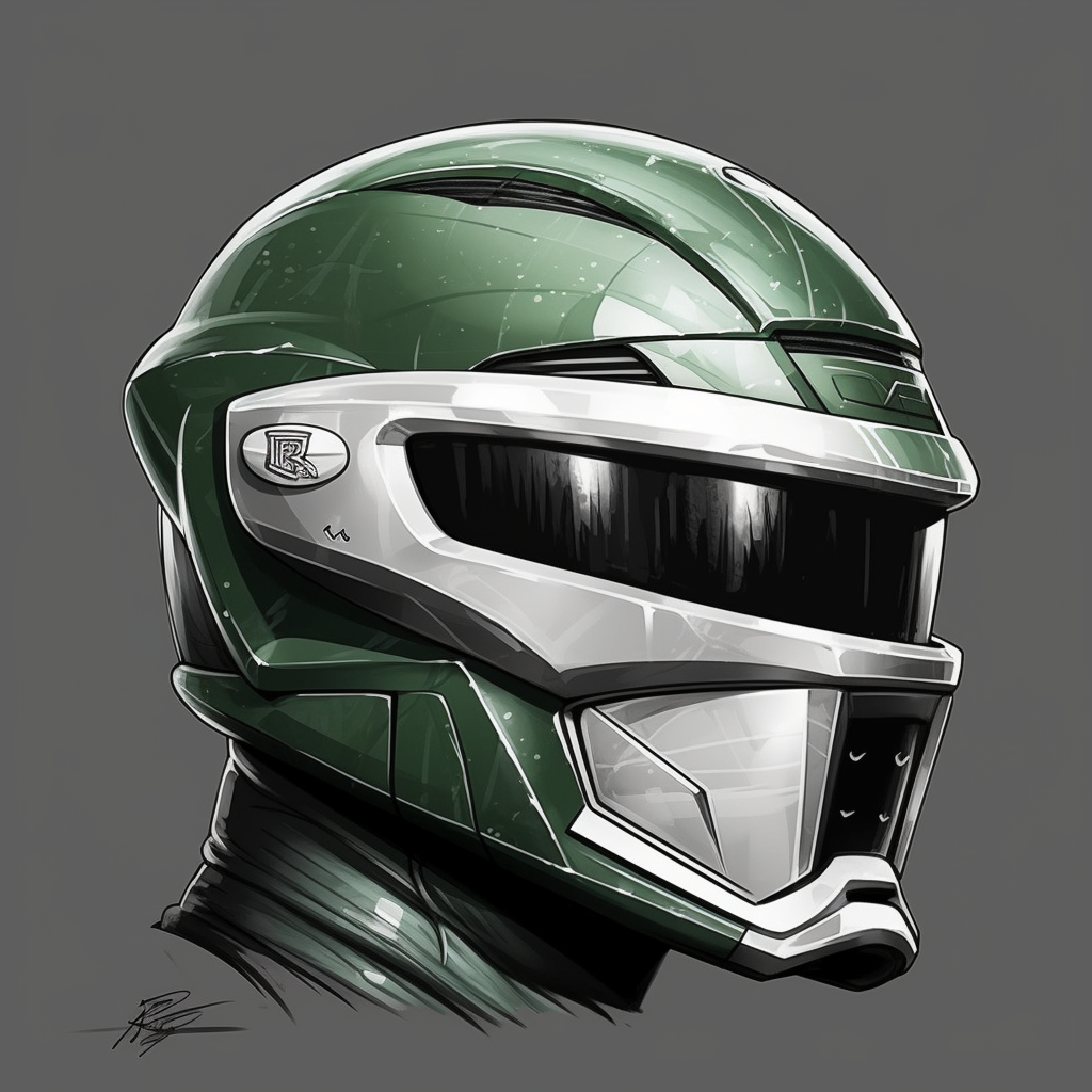 Detailed Line Art of the Green Mighty Morphin Power Ranger Helmet - Version 5