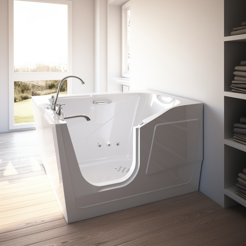 A Sunlit, White Modern Walk-In Tub Suitable for Seniors - Version 5