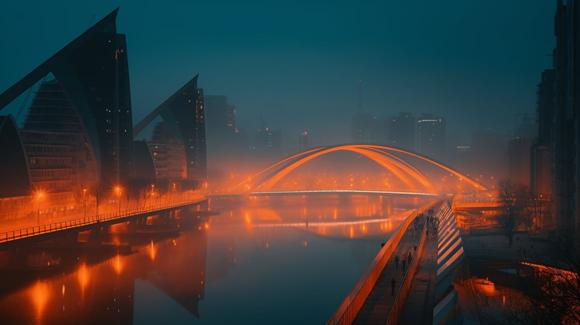 Neon Dusk: A Futuristic Calatrava-styled Cityscape