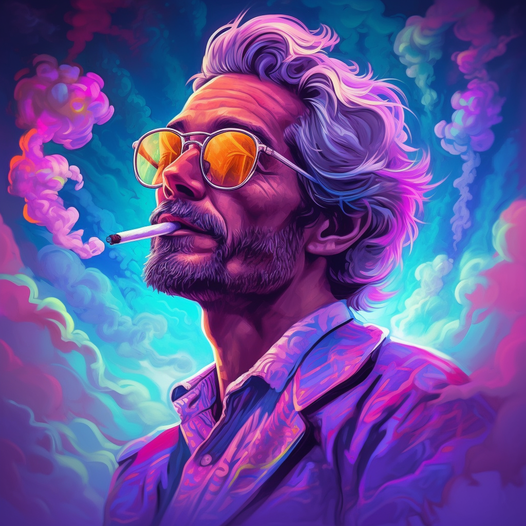 Neon Serenity: The Joyful Man Amidst The Clouds