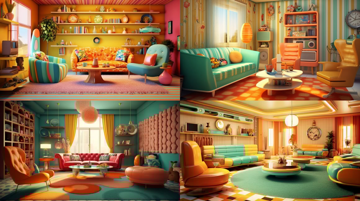 Retro Kitsch 3D Interior Design Mid-Journey Visualization