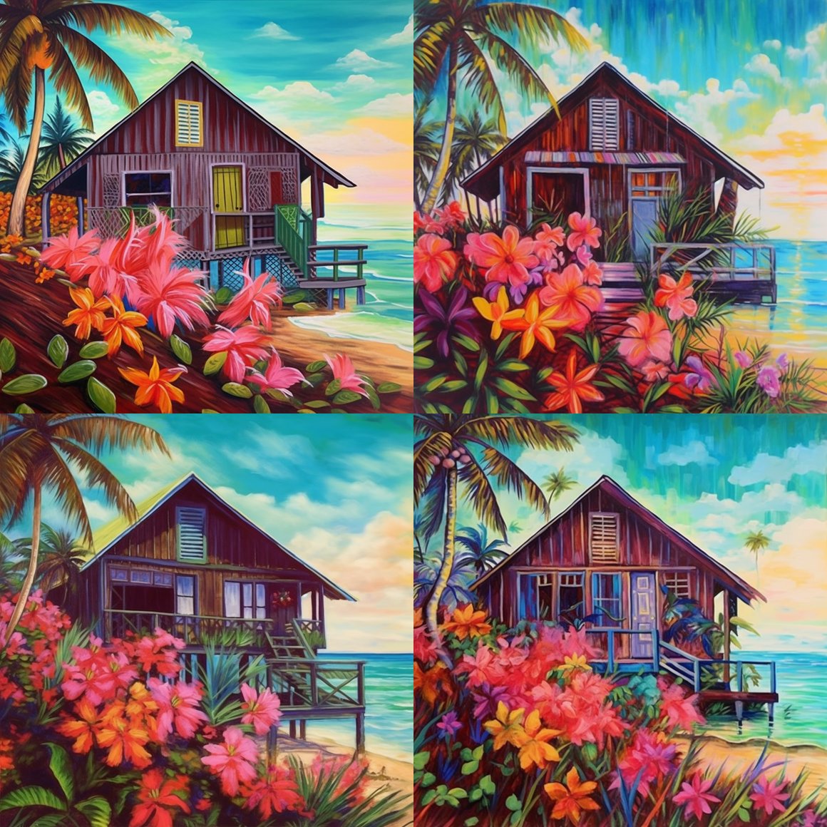 Detailed Acrylic Beach House Painting