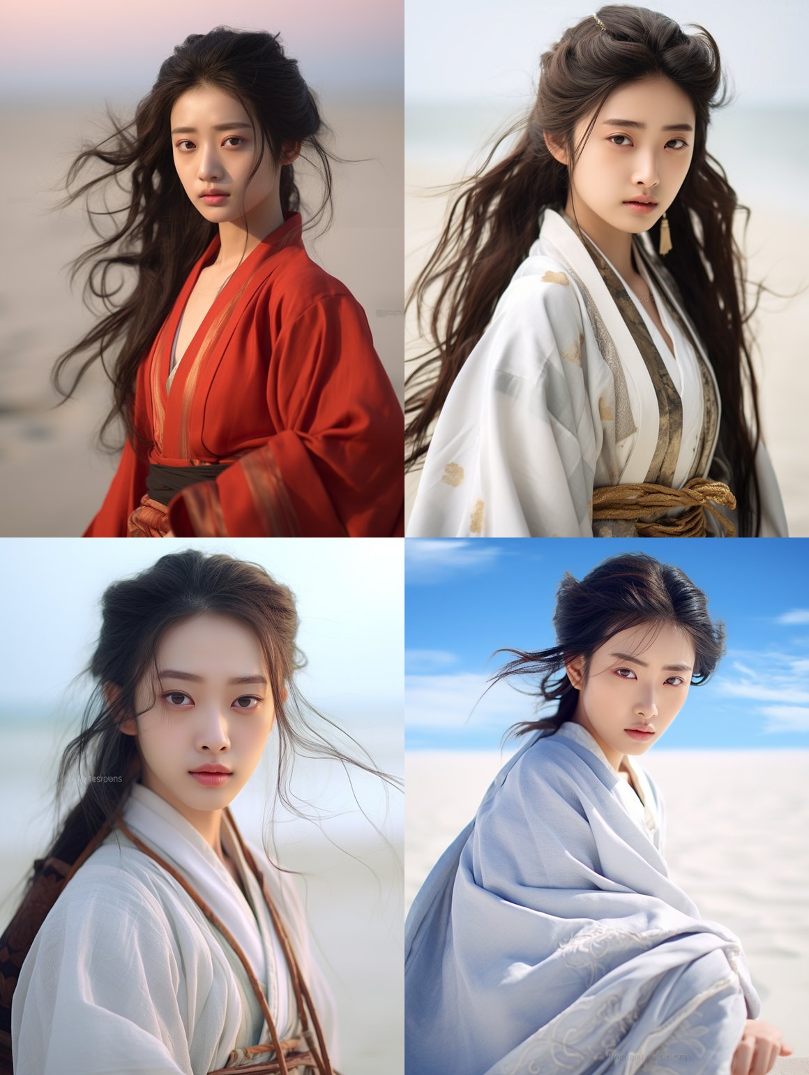 A Sublime Asian Elegance in Hanfu Style on Pristine Sandy Shore