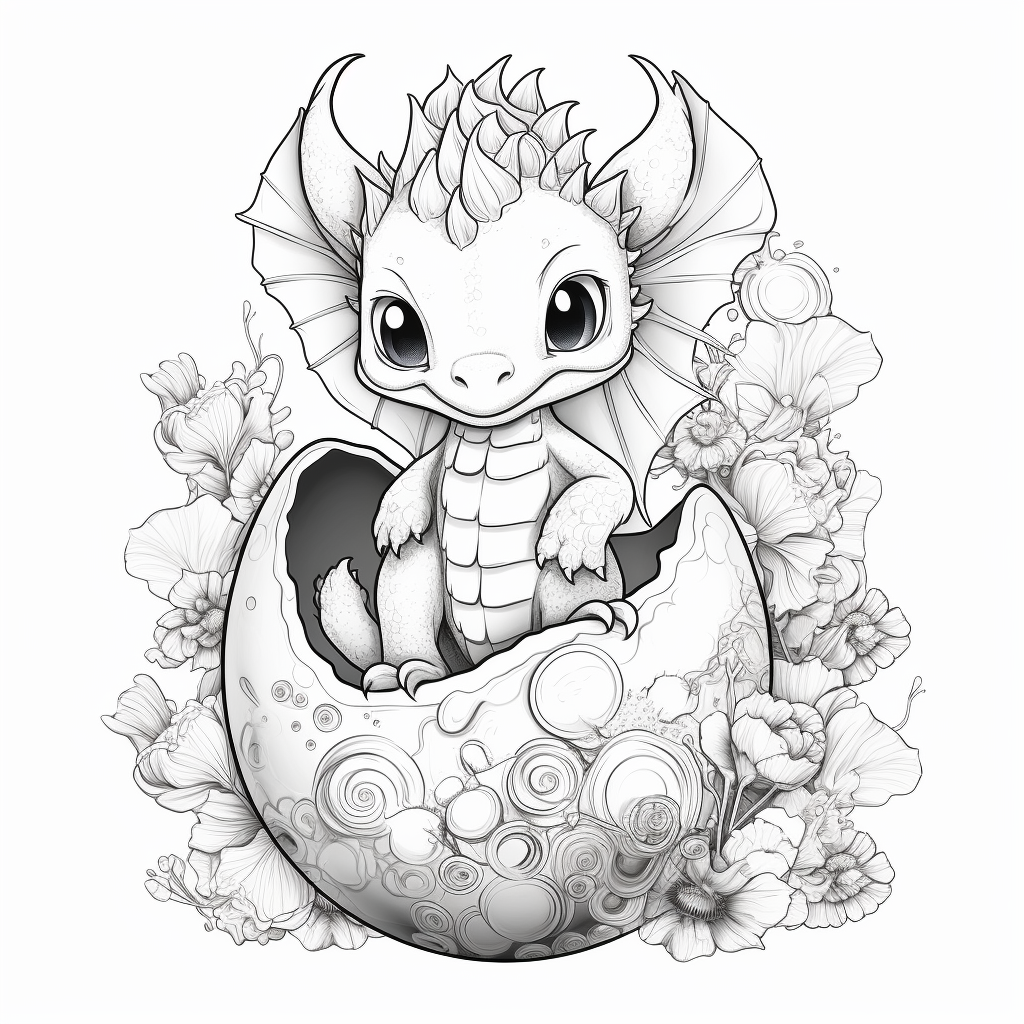 Hatching Baby Dragon: Cartoon Coloring Page