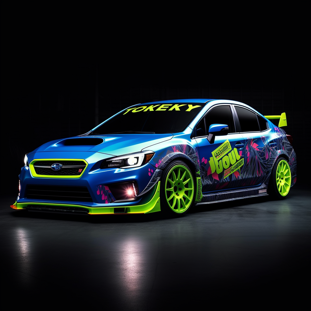 Neon Blaze: Subaru WRX STI Mid-Journey Graphic
