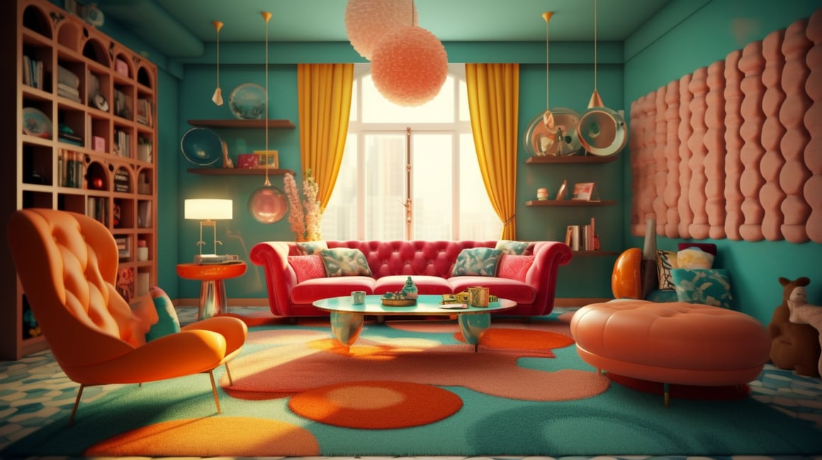 Retro Kitsch 3D Interior Design Mid-Journey Visualization