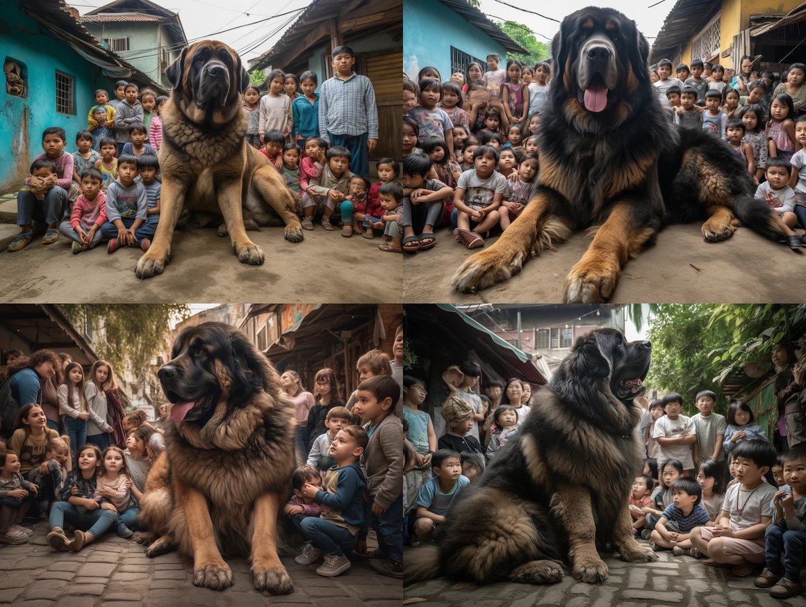 An Enthralling Perspective of a Giant Dog Amidst Villagers
