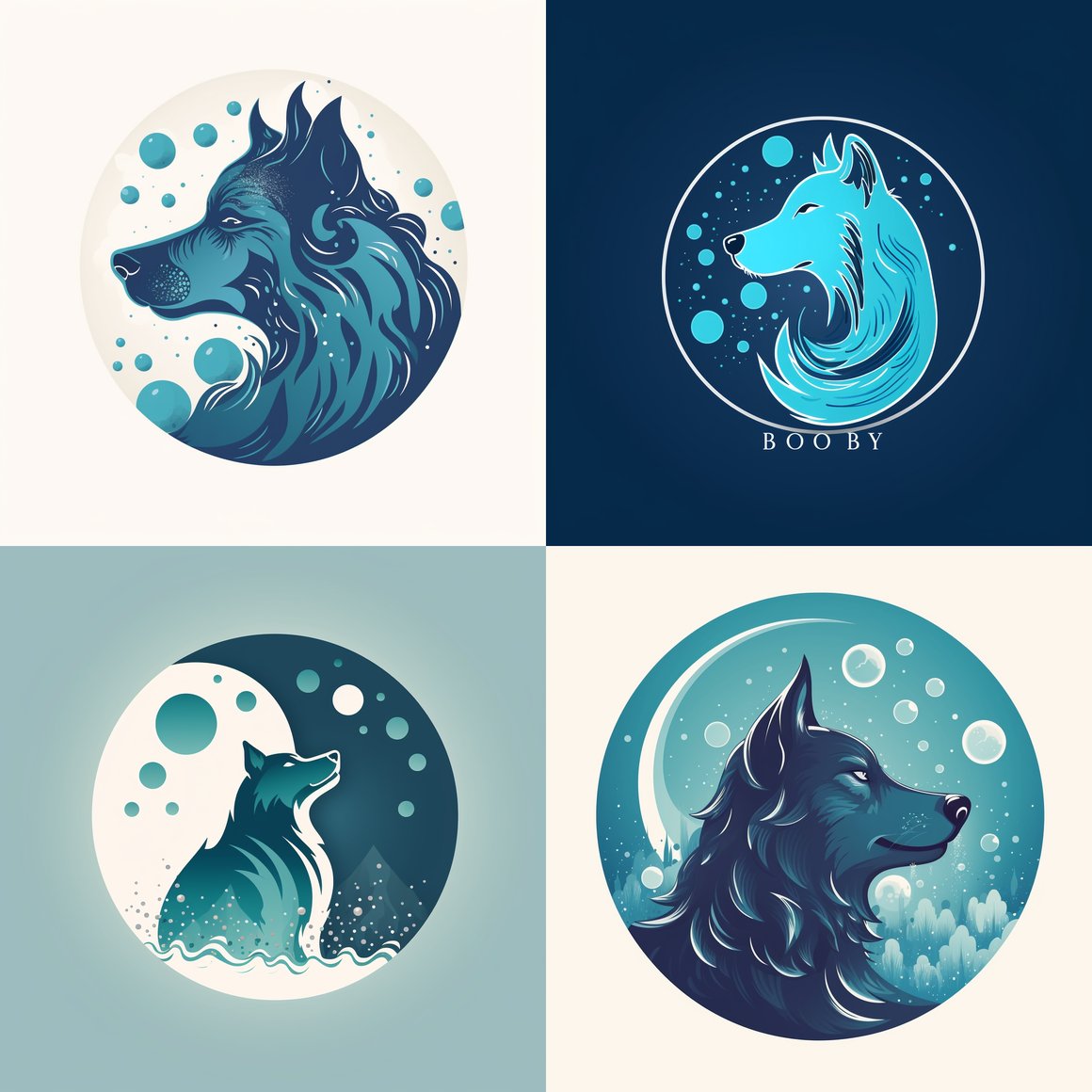 Halfway to Gorgeous: Wolf Howl Dog Grooming Logo Design V5