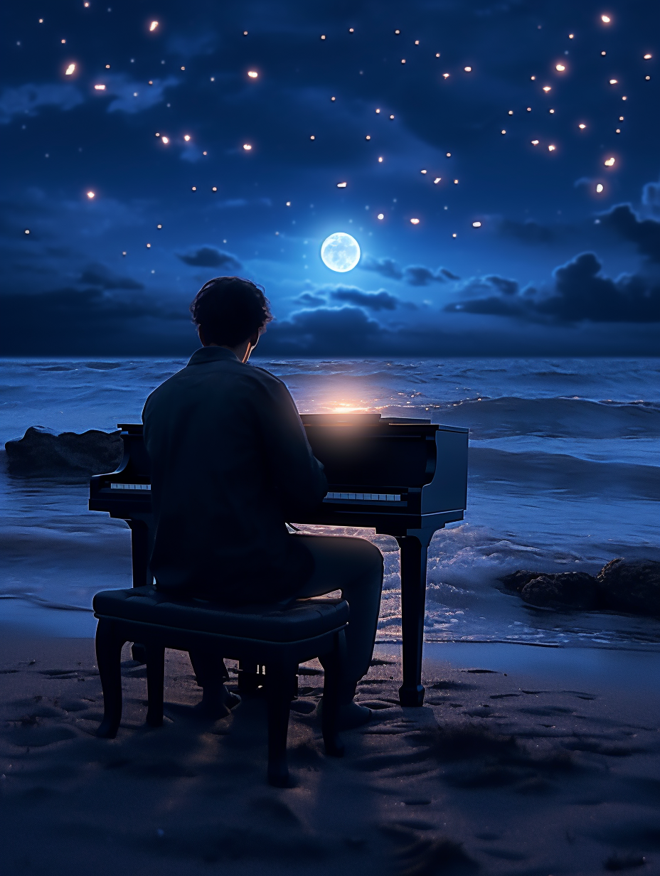 A Surreal Evening Piano Under the Moonlight