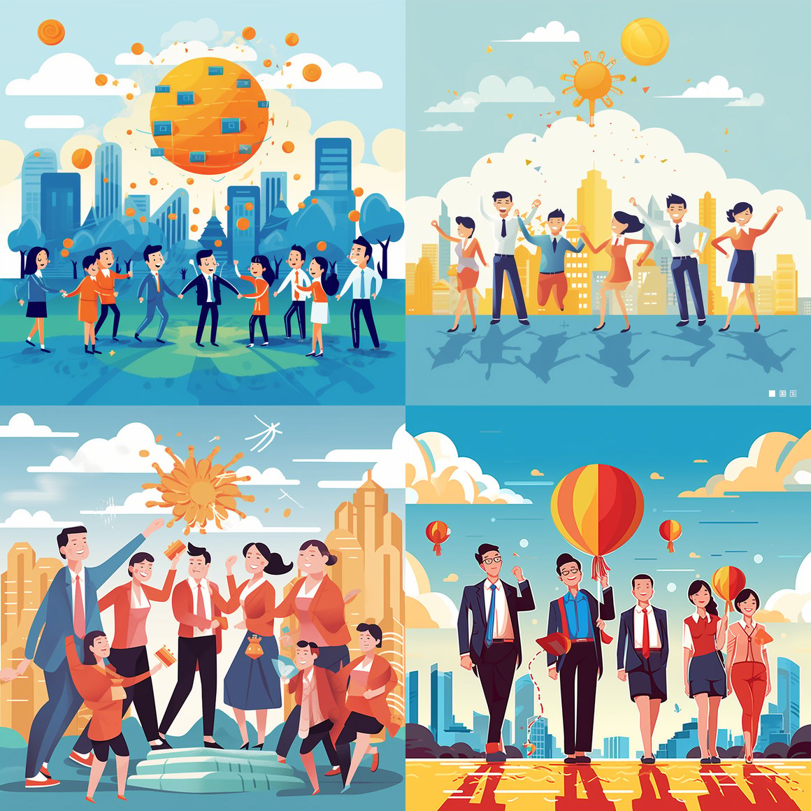 Chinese Business Colleagues' Outdoor Game Illustration