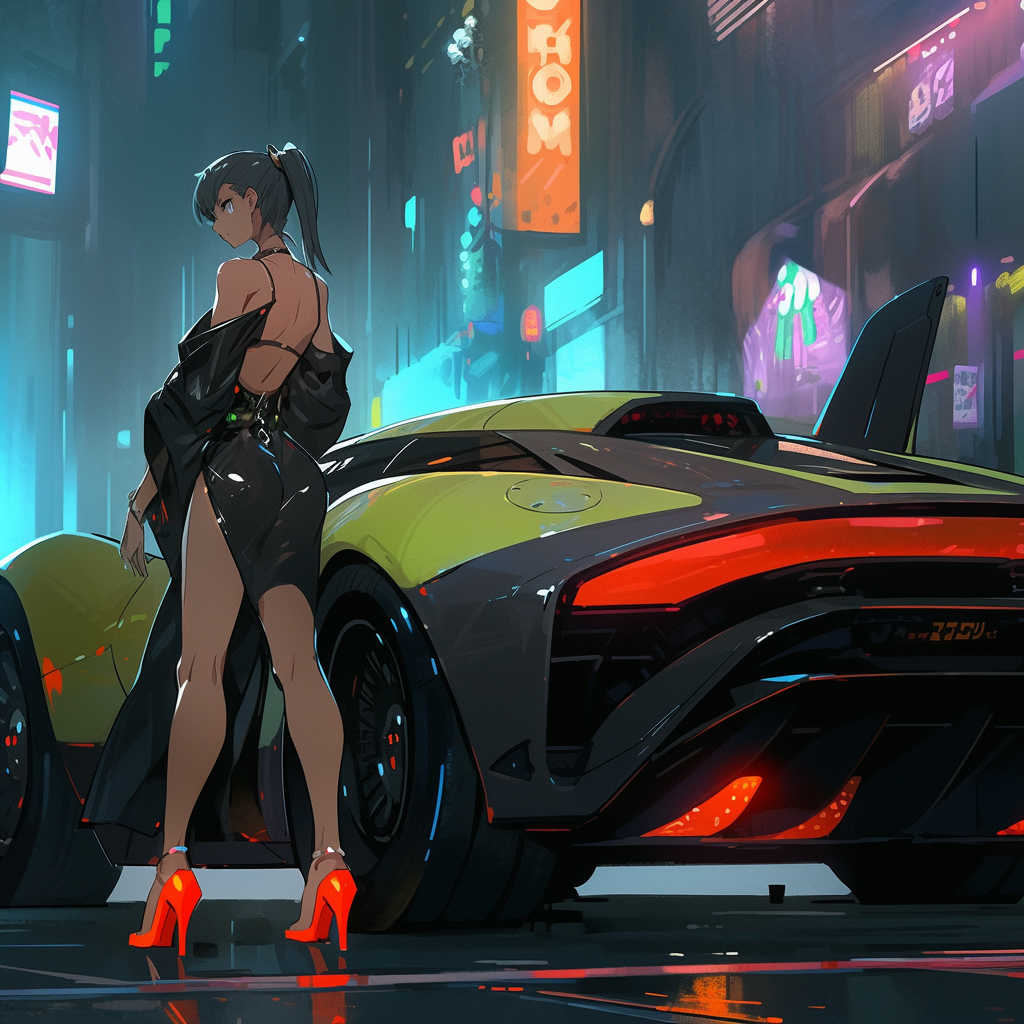 Neon Nightscape: A Futuristic Encounter