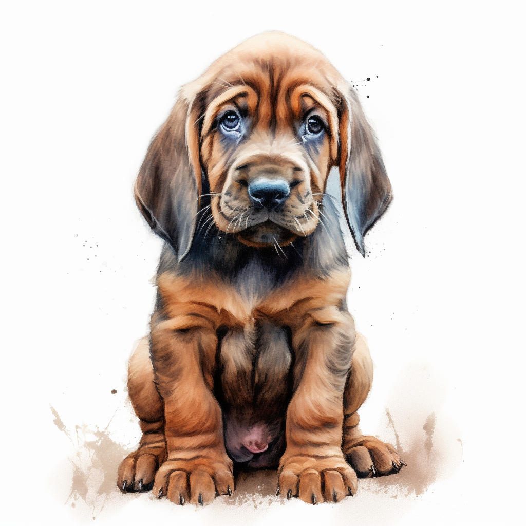 Detail-Oriented Illustration of a Scruffy Baby Bloodhound in the Midst of its Journey