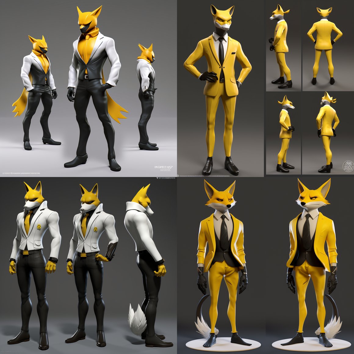 Dapper Fox Marvel Comic Style 3D Character Turnaround Sheet