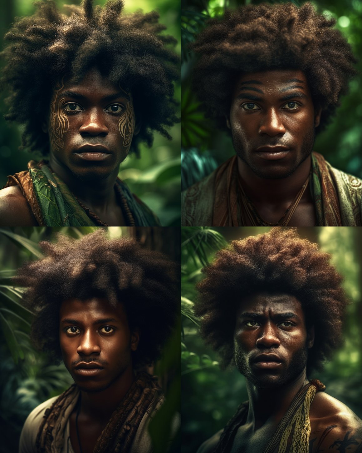 African Tribal Warrior in Jungle - HD Digital Wallpaper