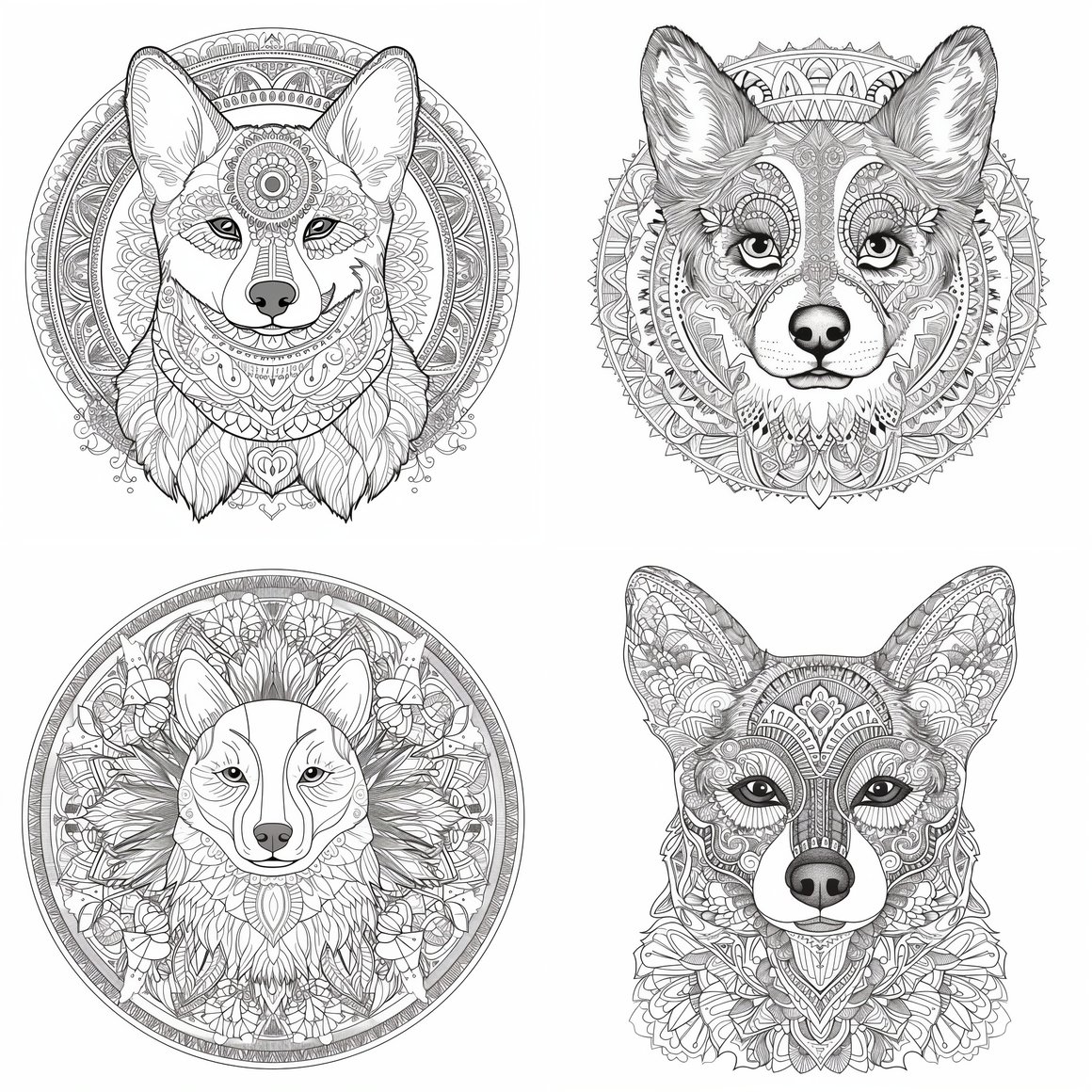 HD Clean Mandala Corgi Line Art - Coloring Page for Adults v5