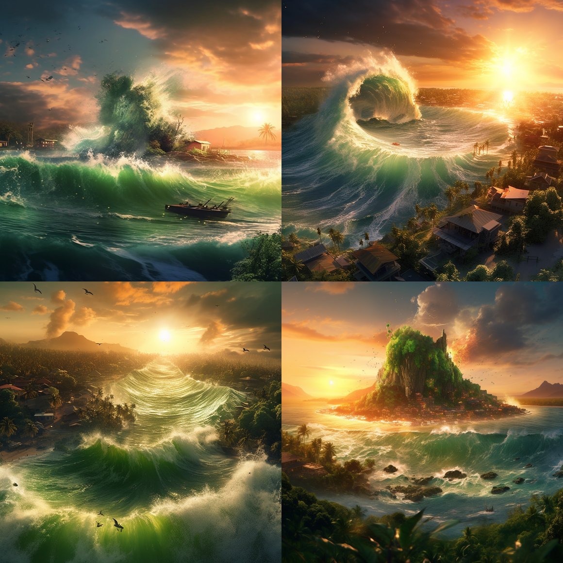 Destructive Wave: A Tsunami's Impact on Island Beauty in 8K