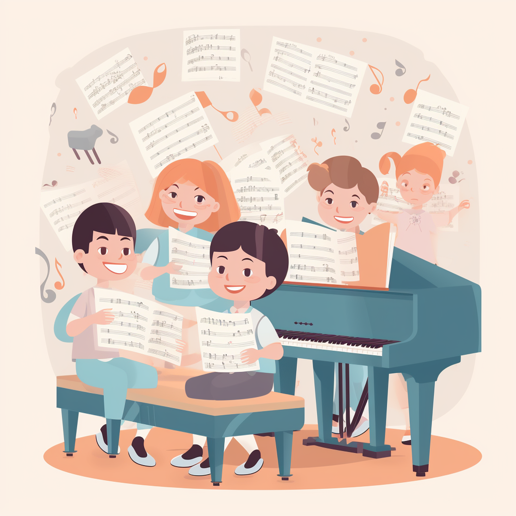 Children Discovering Music Grammar and Solfeggio in a Cozy Piano Class