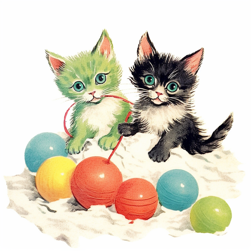 Retro Rebel Kittens: A Mid-Century Watercolor Frolic