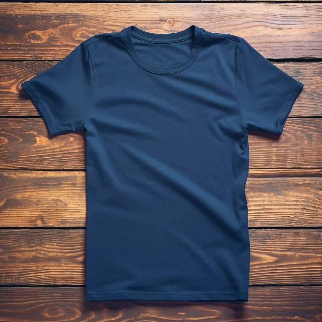 Navy Bella Canvas T-Shirt Mockup on Wooden Surface