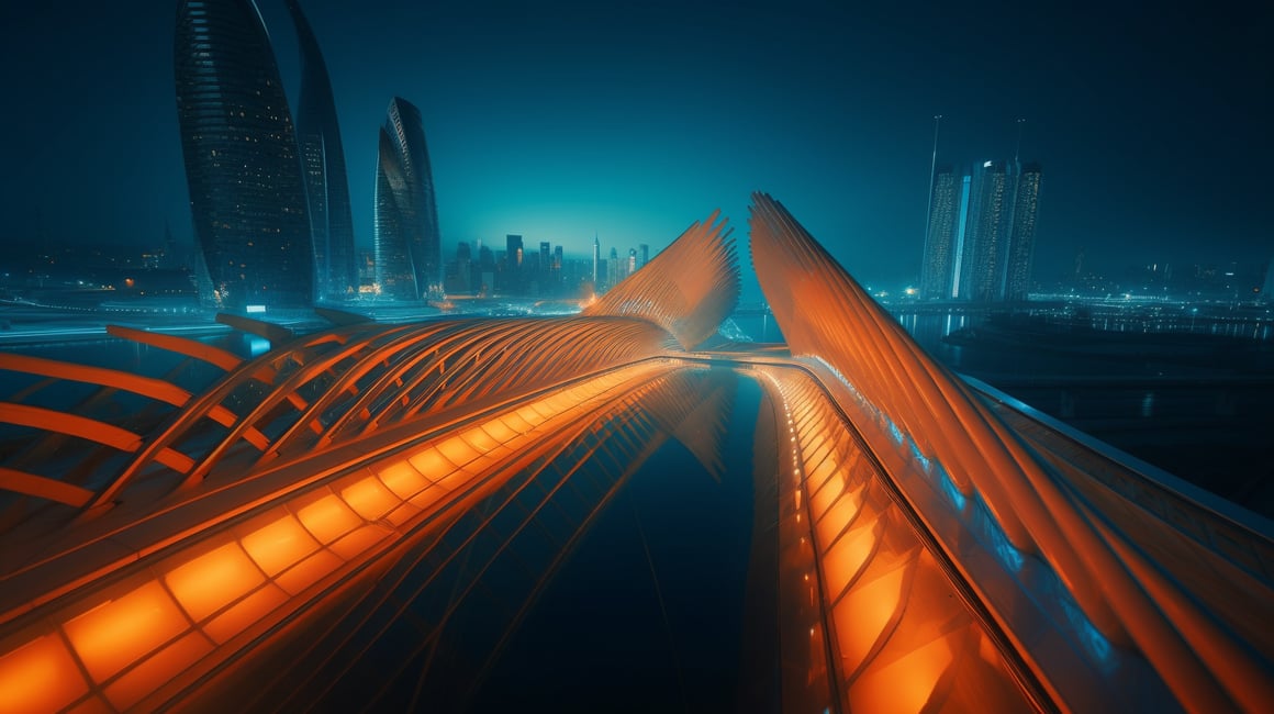 Neon Dusk: A Futuristic Calatrava-styled Cityscape
