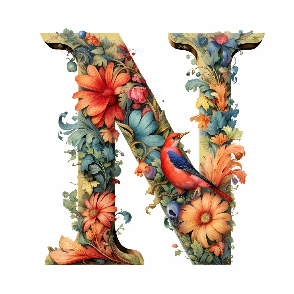 Artful Floral Typography of Capital Letter 'N'