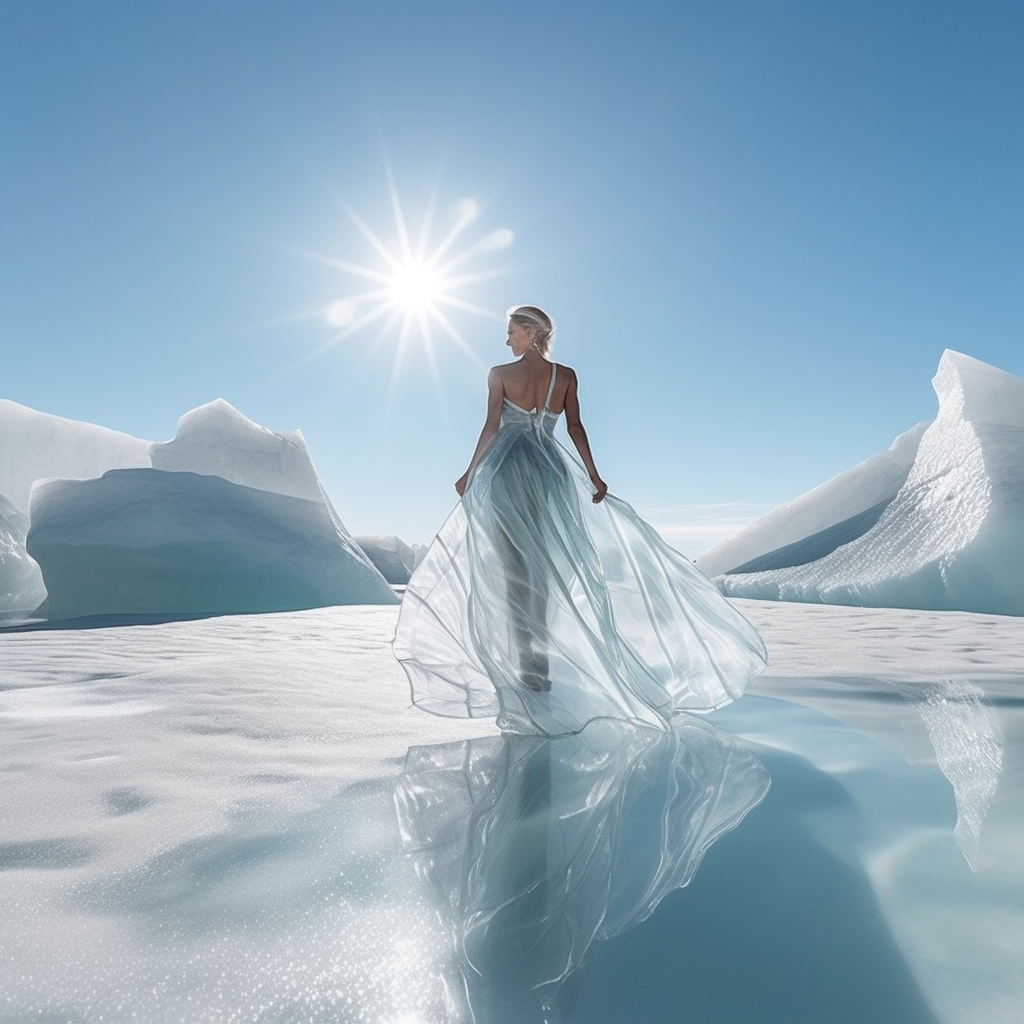 A Supermodel's Journey Across Frozen Turquoise Terrains