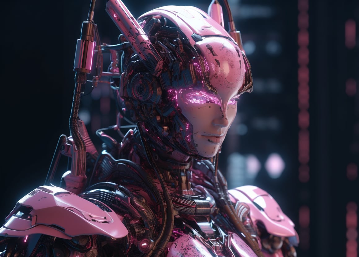 Detailed 8K Render of Neon Pink Cyborg Geisha Project in Blender