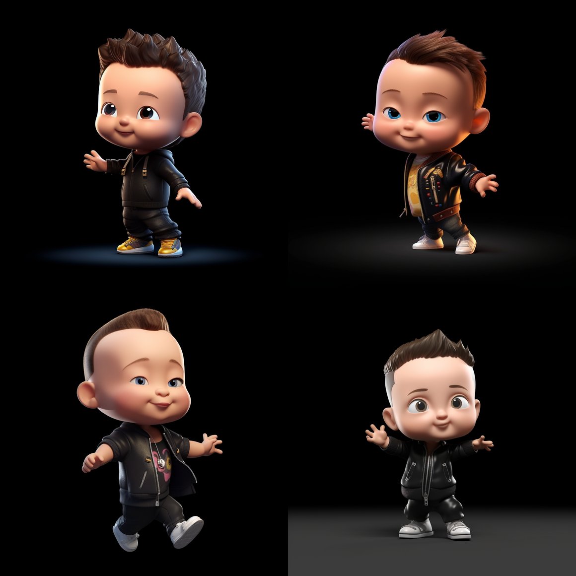 Detailed 3D Pixar-style Baby Elon Musk Dabbing in Hip Hop Attire