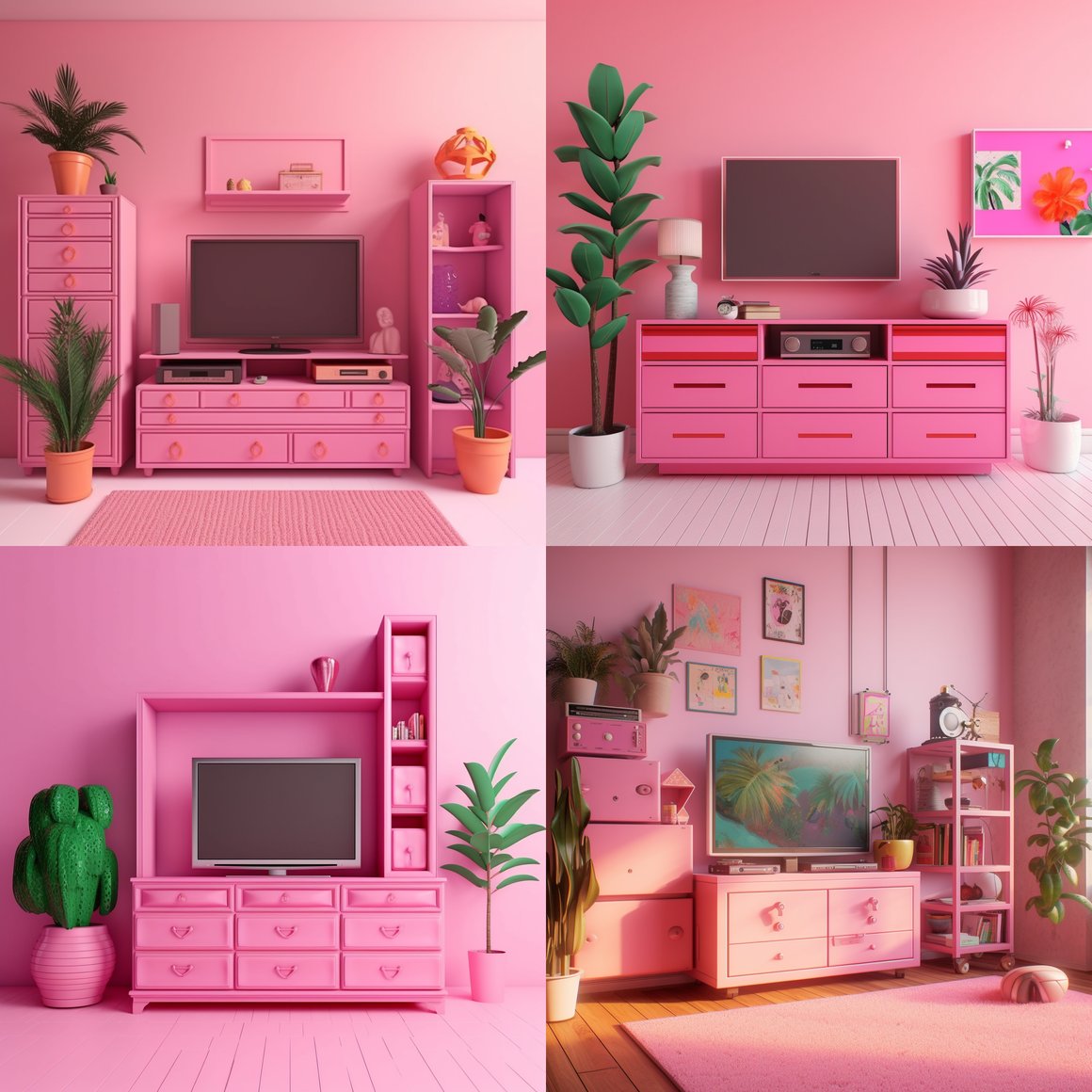 Retro Pink Living Room & Bedroom Design Concept