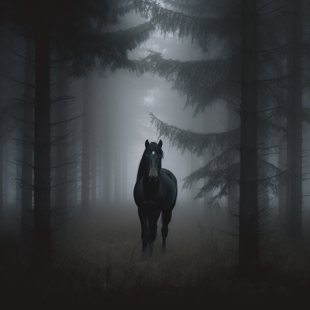 Shadow Steed: An Enigmatic Encounter in the Pine Forest Prompt | NeoPrompt
