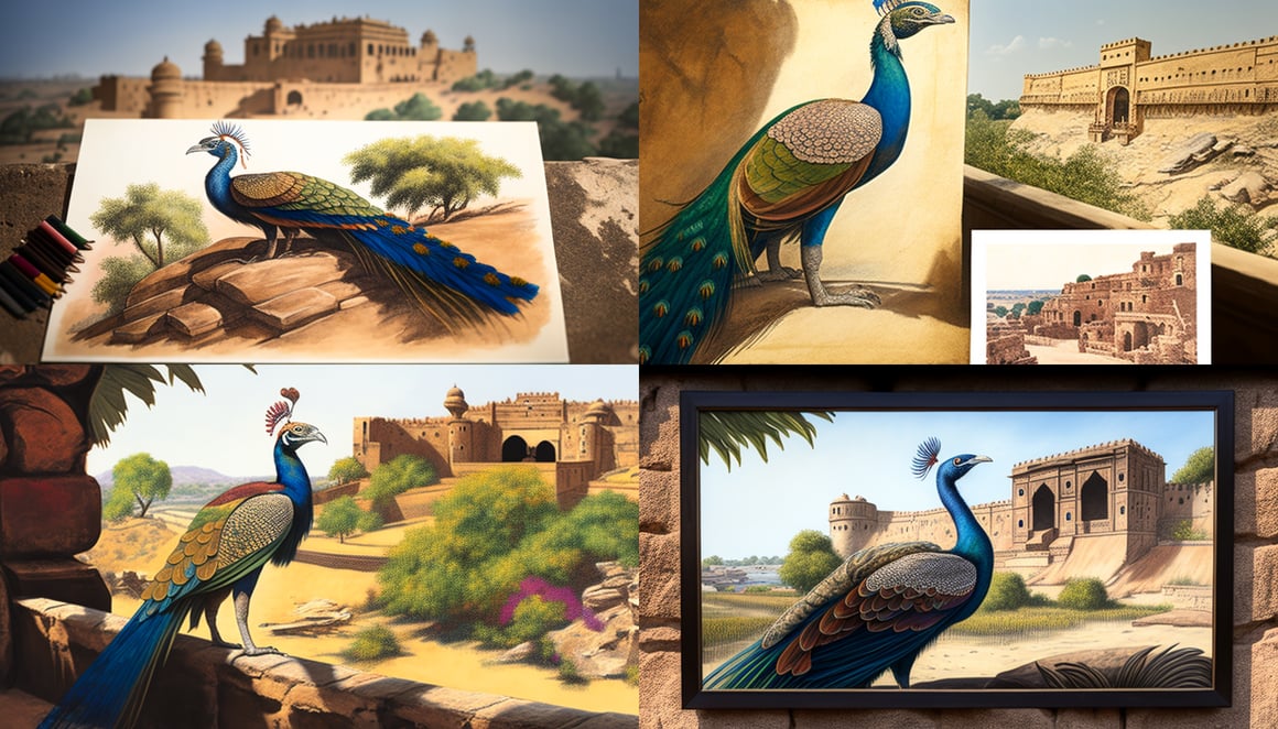 Summer Splendor with Peacock and Sandstone Fort