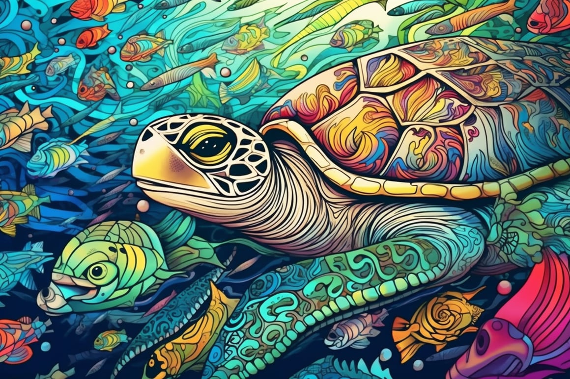 A Turtle Adventure High Definition 8K Coloring Page