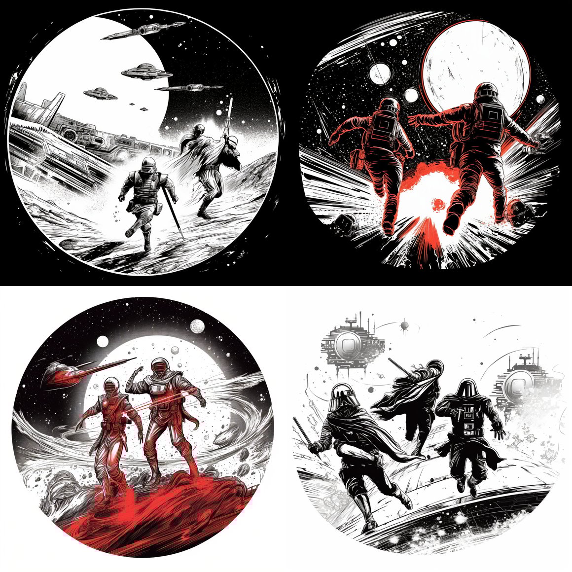 Clash of Fates: Intergalactic Showdown in Monochrome