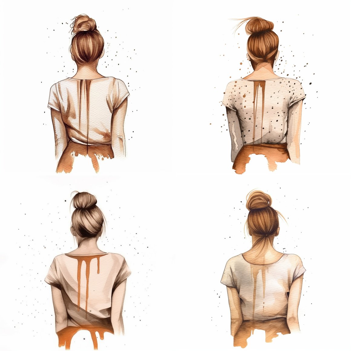 Artistic Fusion: Coffee Stains and Aquarelle Sketch of Girl