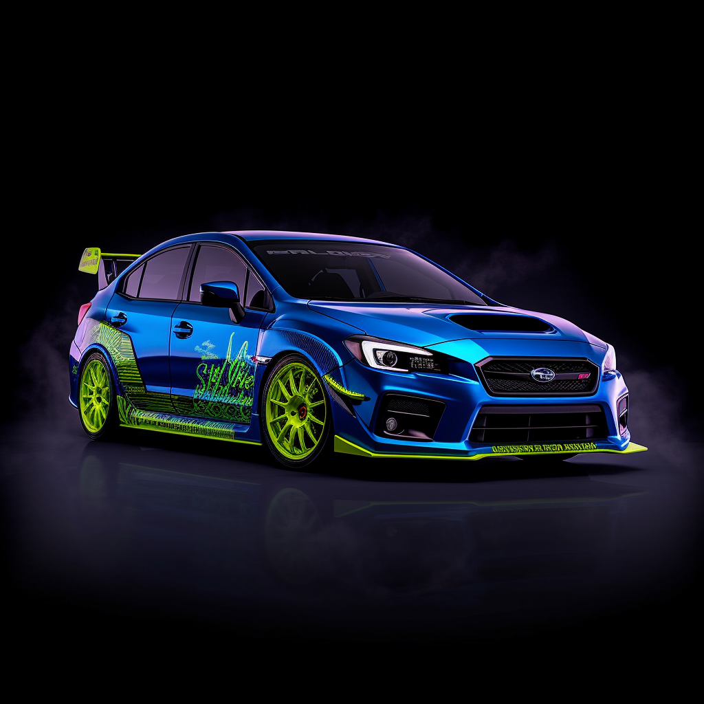 Neon Blaze: Subaru WRX STI Mid-Journey Graphic