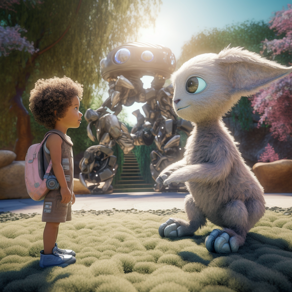 Unreal Engine 5 Encounter of Furry Aliens and Curious Kids