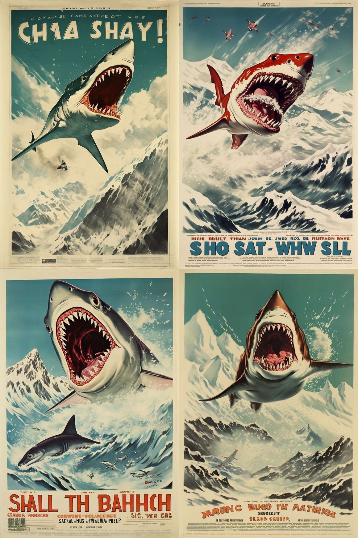Retro Splash: Shark Attack over the Snow Peaks