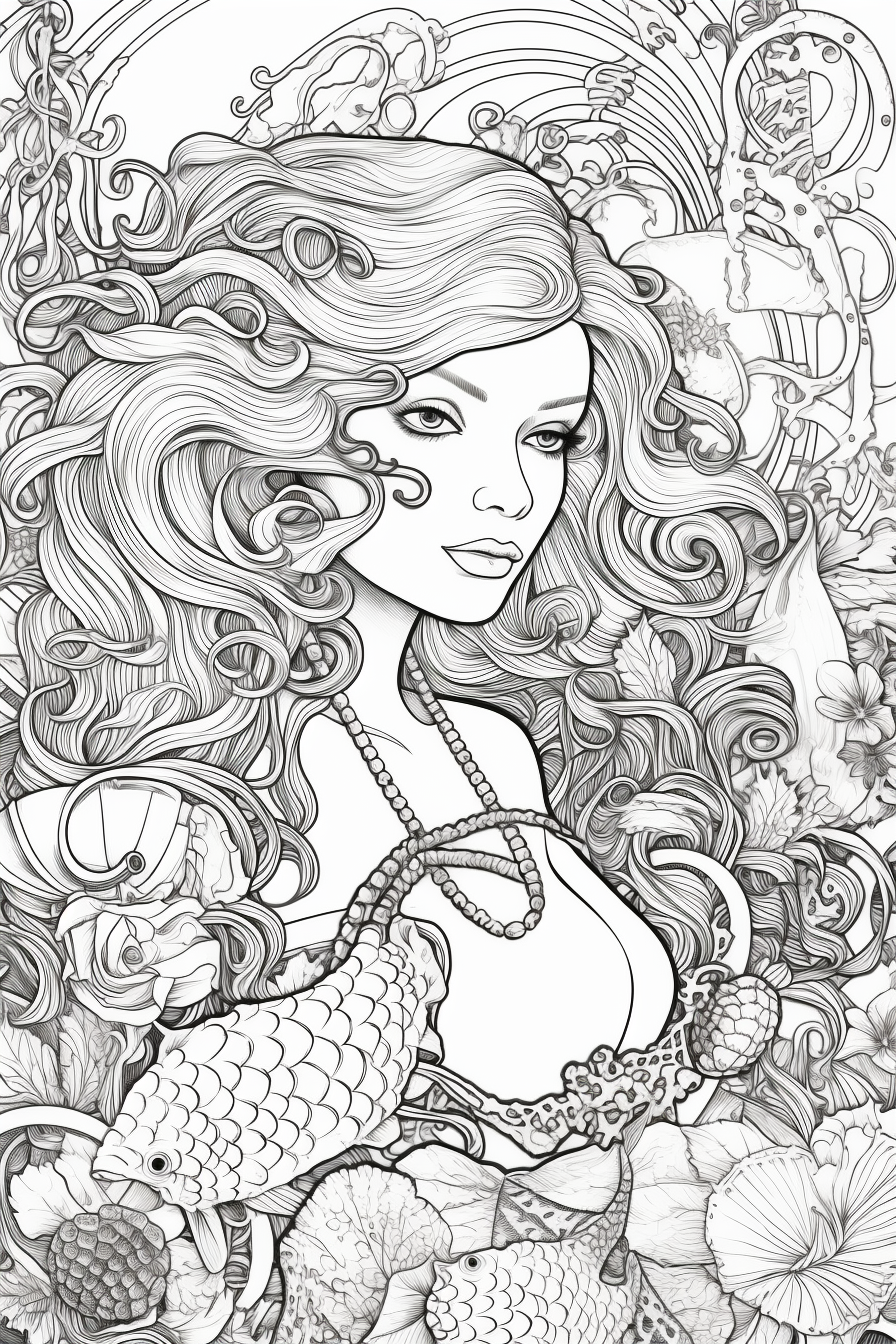 Ariel in Mandala Style Adult Coloring Page