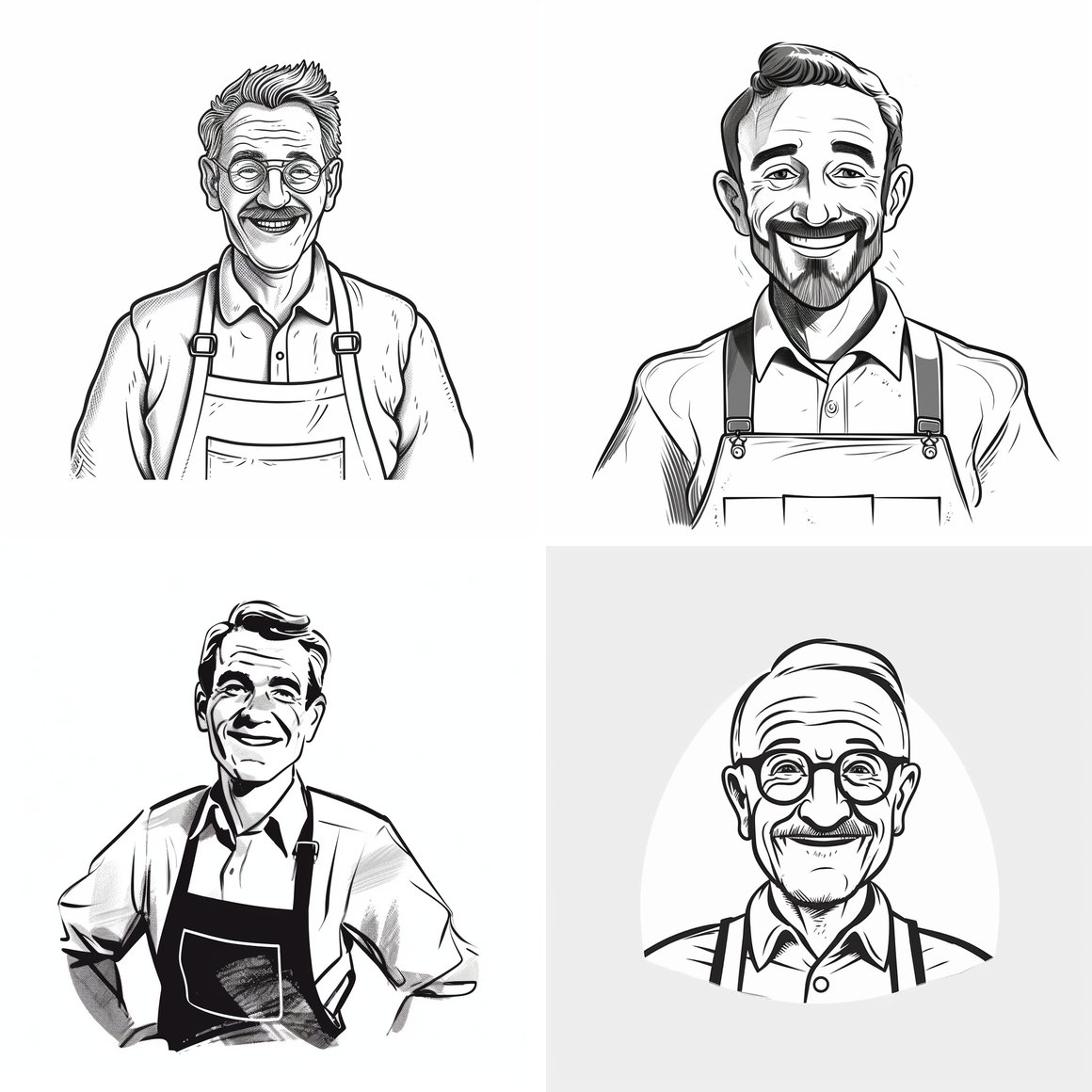 Happy Mid-Aged Man in Apron: Minimalist Vector Art