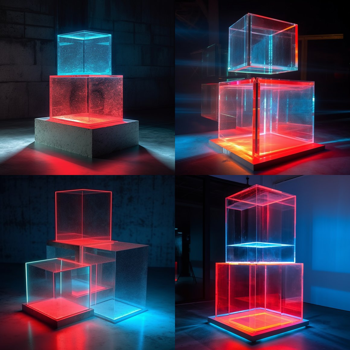 Neon Geometry: Balancing Cubes Mid-Journey in 3D Space