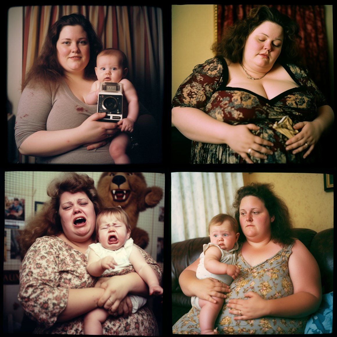 Middle-aged Woman with Baby Mid-Journey Breakdown