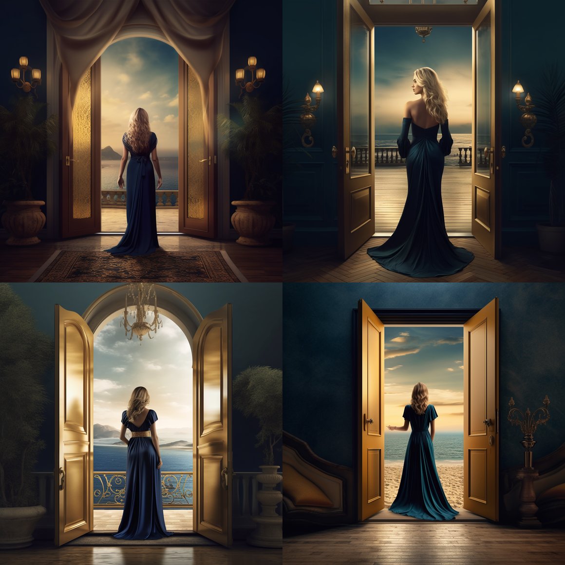 Midnight Elegance: Golden Doorway to the Sea