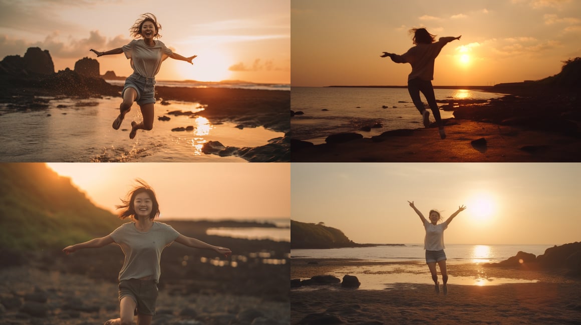 Cinematic Jump on Jeju Island Sunset