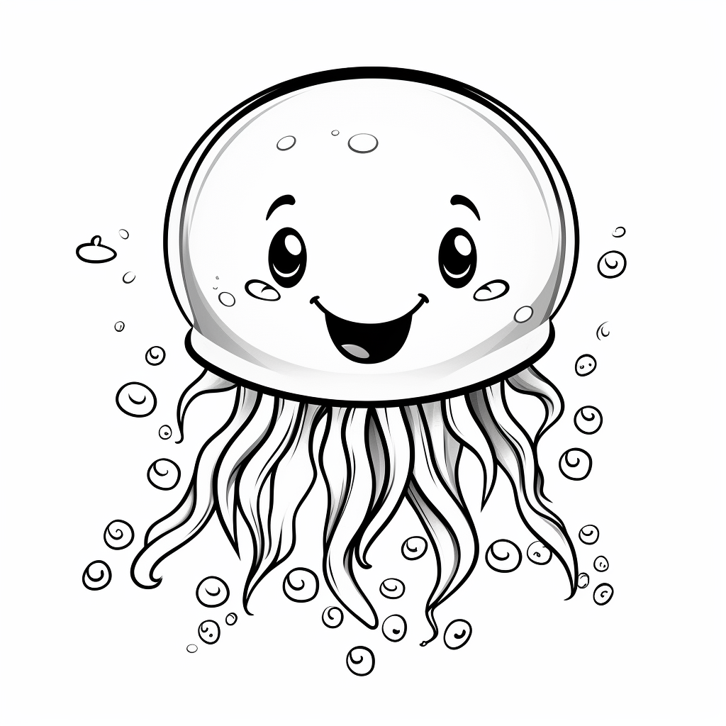 Mid-way Adventure: Chibi-style Jellyfish Coloring Page