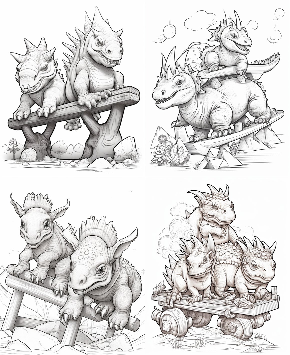 Triceratops and Protoceratops Teeter Totter Coloring Page
