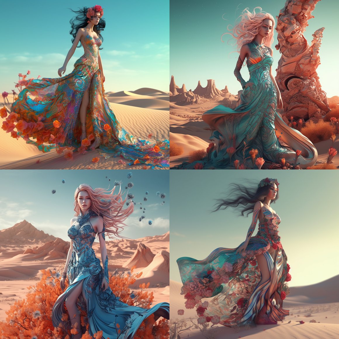 Neon Goddess: A Mid-Journey Through Desert Tranquility