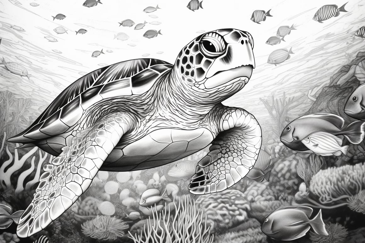 A Turtle Adventure High Definition 8K Coloring Page
